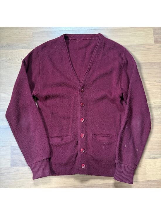 Vintage Other - Men's Vintage 1980's Wine Red Maroon Cardigan Knit Golf Light Sweater Sz Medium